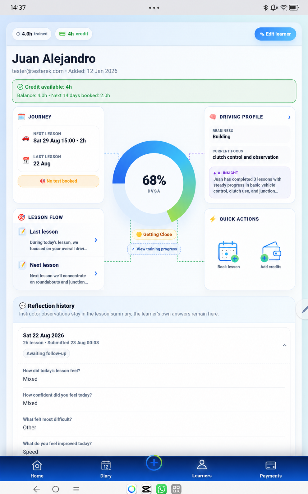SimpL OS learner dashboard on a mobile phone